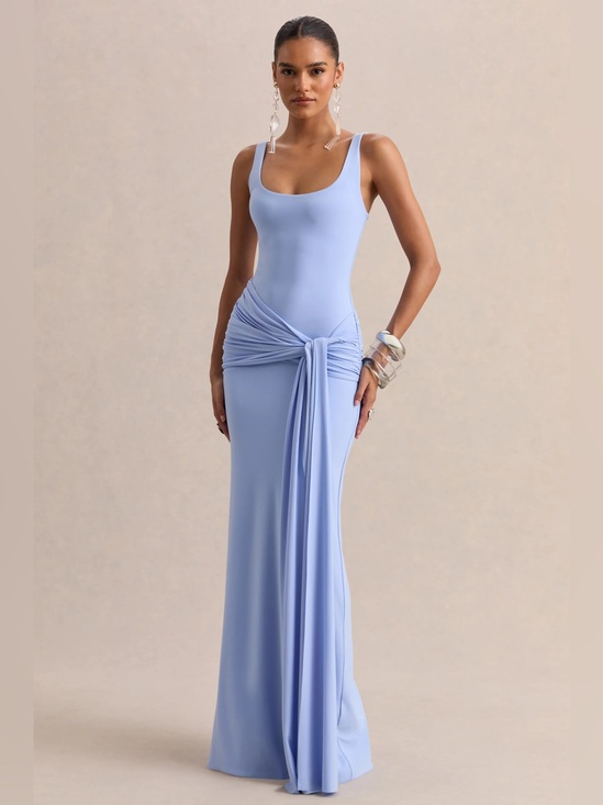 Club L London Dresses & Skirts - NWT Club L London Powder Blue Scoop-Neck Maxi Dress Gathered-Detail & Sash Sz 10